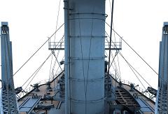 CK40-Partial Ship-Midships looking forward at Funnels